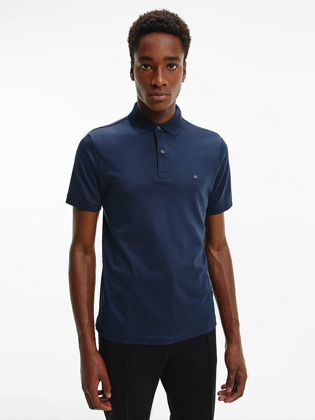CALVIN NAVY Slim Cotton Piqué Polo Shirt undefined men Calvin Klein