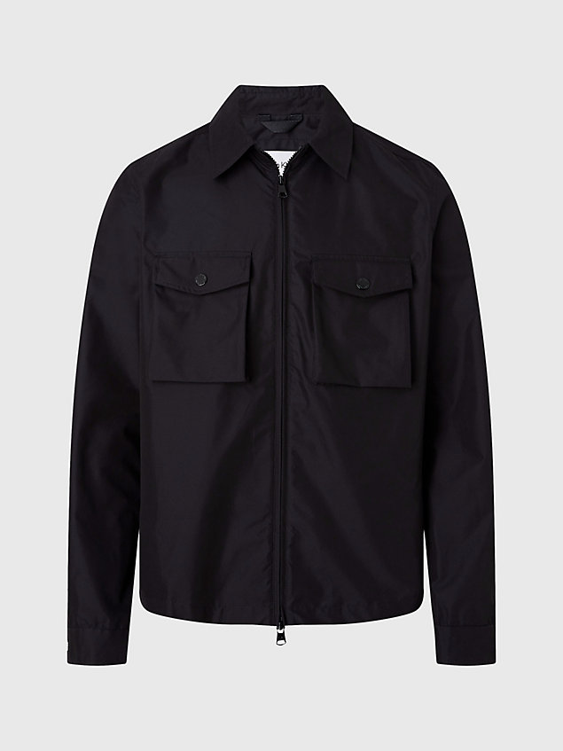 black zip up shirt jacket for men calvin klein