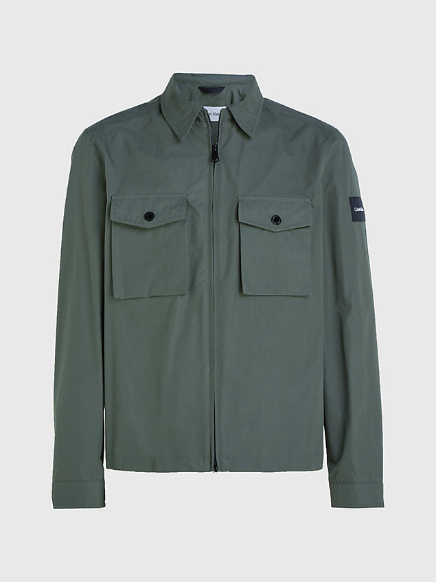 green zip up shirt jacket for men calvin klein