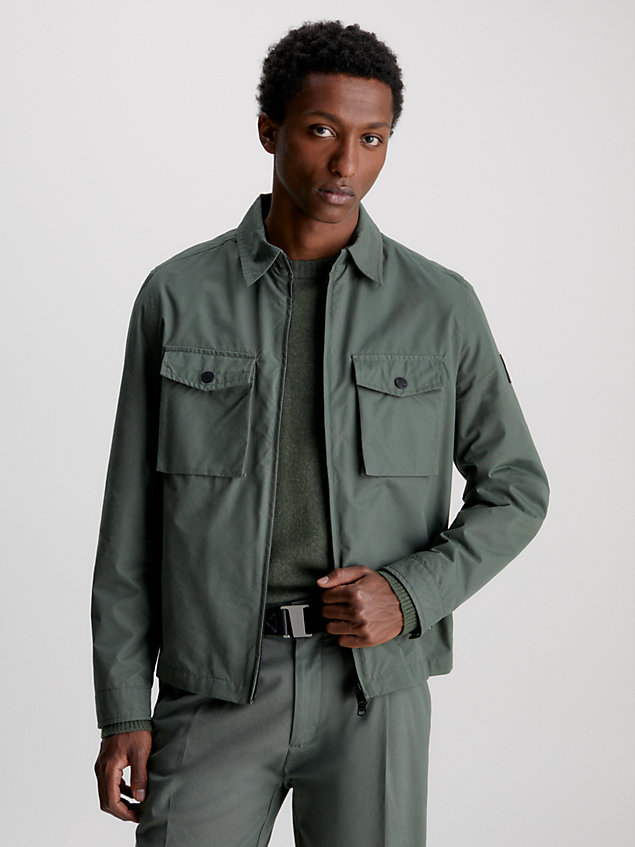 green zip up shirt jacket for men calvin klein