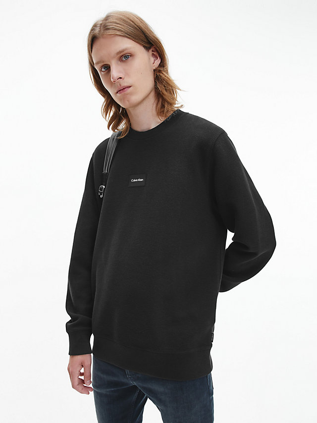 CK Black Waffle Knit Sweatshirt undefined men Calvin Klein