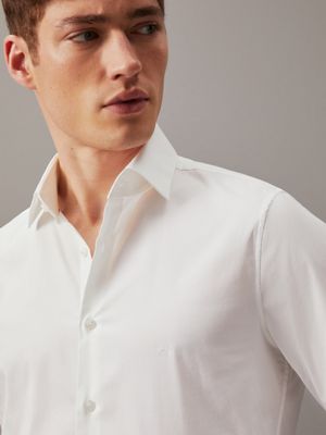 white slim poplin dress shirt for men calvin klein