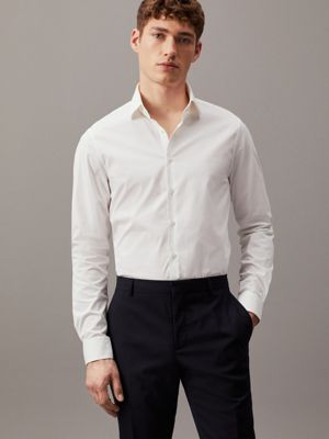 white slim poplin dress shirt for men calvin klein