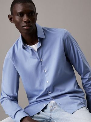 blue slim poplin dress shirt for men calvin klein