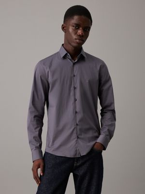 grey slim poplin dress shirt for men calvin klein