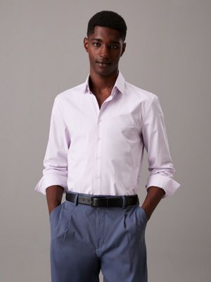 purple wąska elegancka koszula z popeliny dla mężczyźni - calvin klein