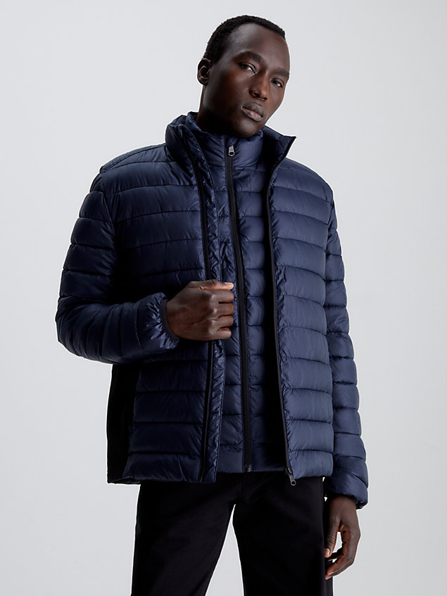 blue recycled puffer jacket for men calvin klein