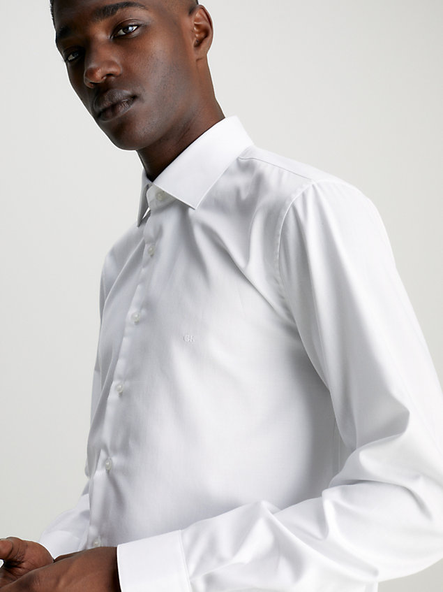 white dopasowana elegancka koszula z diagonalu dla mężczyźni - calvin klein