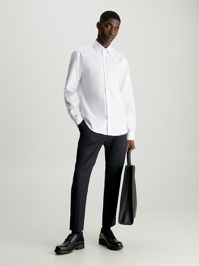 camicia elegante aderente in twill white da uomo calvin klein