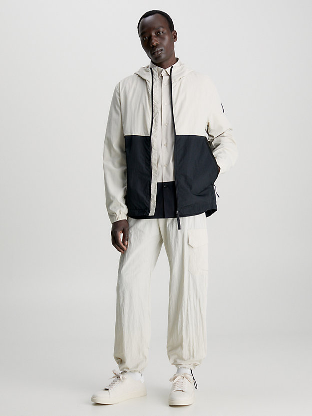 BLOCKING STONY BEIGE/BLACK Recycled Nylon Hooded Jacket for men CALVIN KLEIN