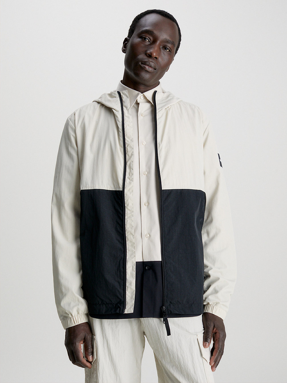 BLOCKING STONY BEIGE/BLACK Recycled Nylon Hooded Jacket undefined men Calvin Klein