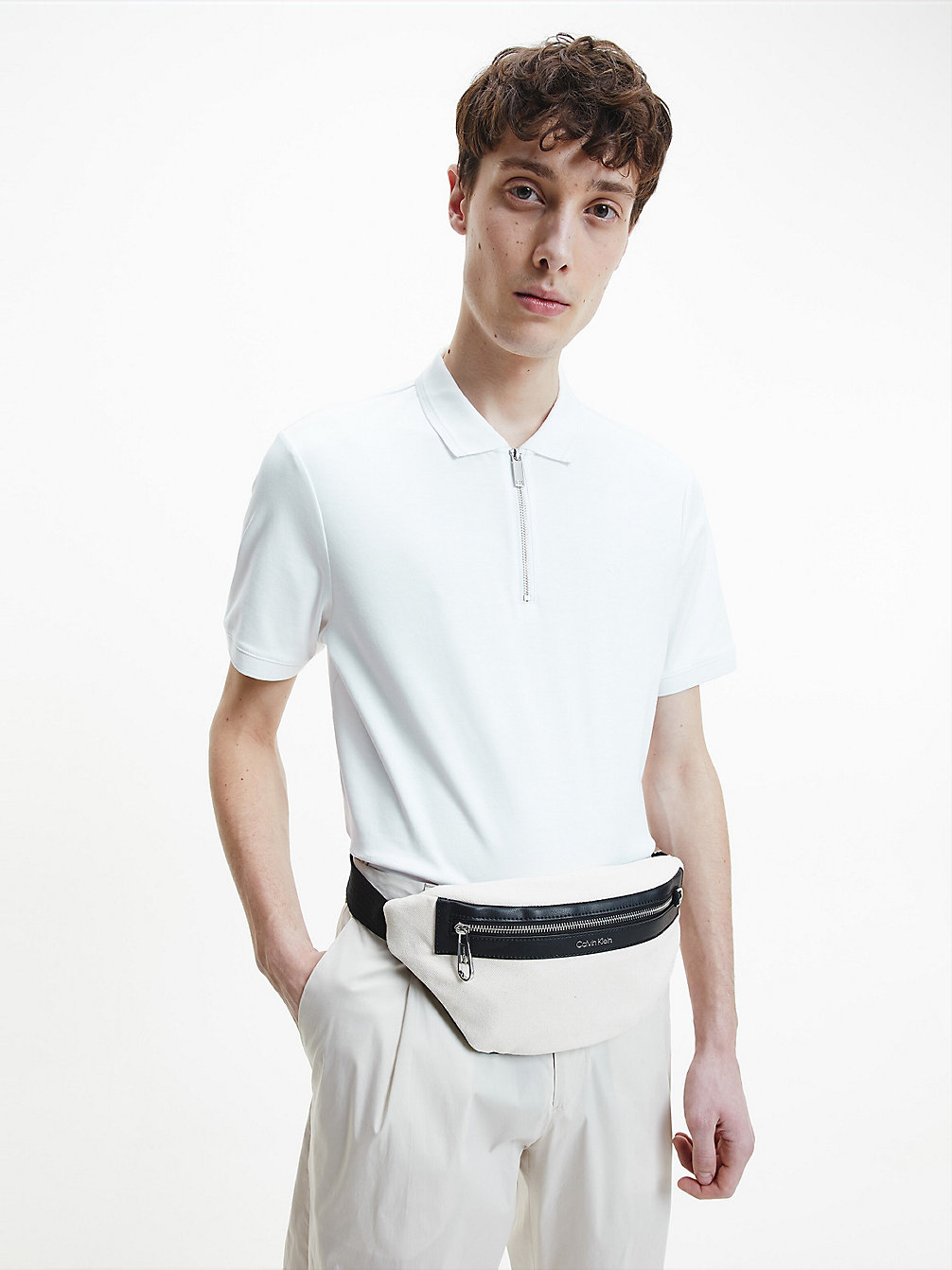 BRIGHT WHITE Zip Neck Polo Shirt undefined men Calvin Klein