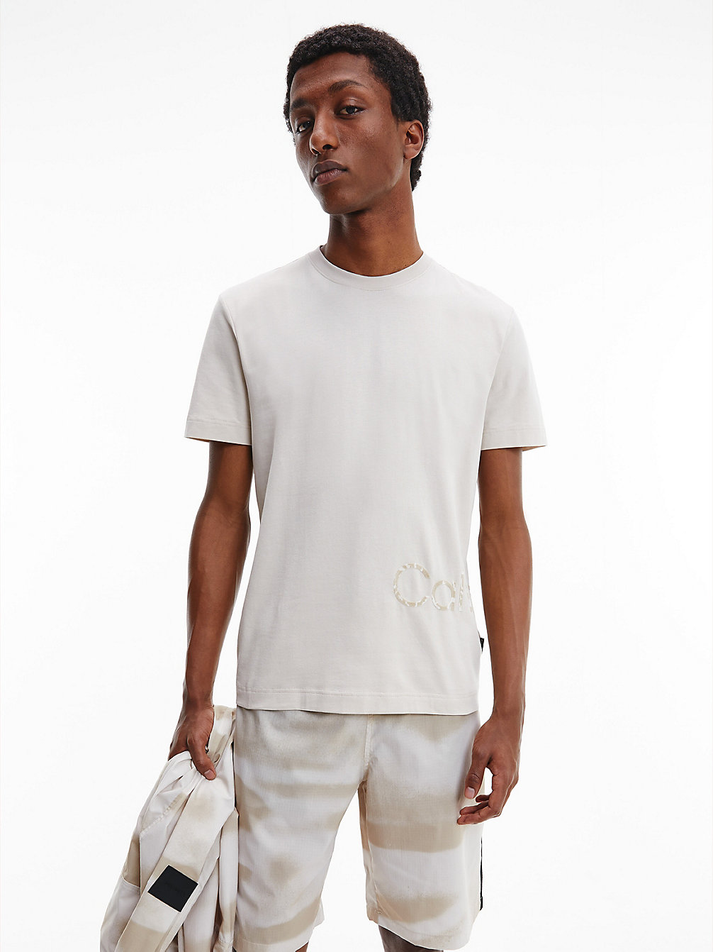 STONY BEIGE Organic Cotton Flock Logo T-Shirt undefined men Calvin Klein