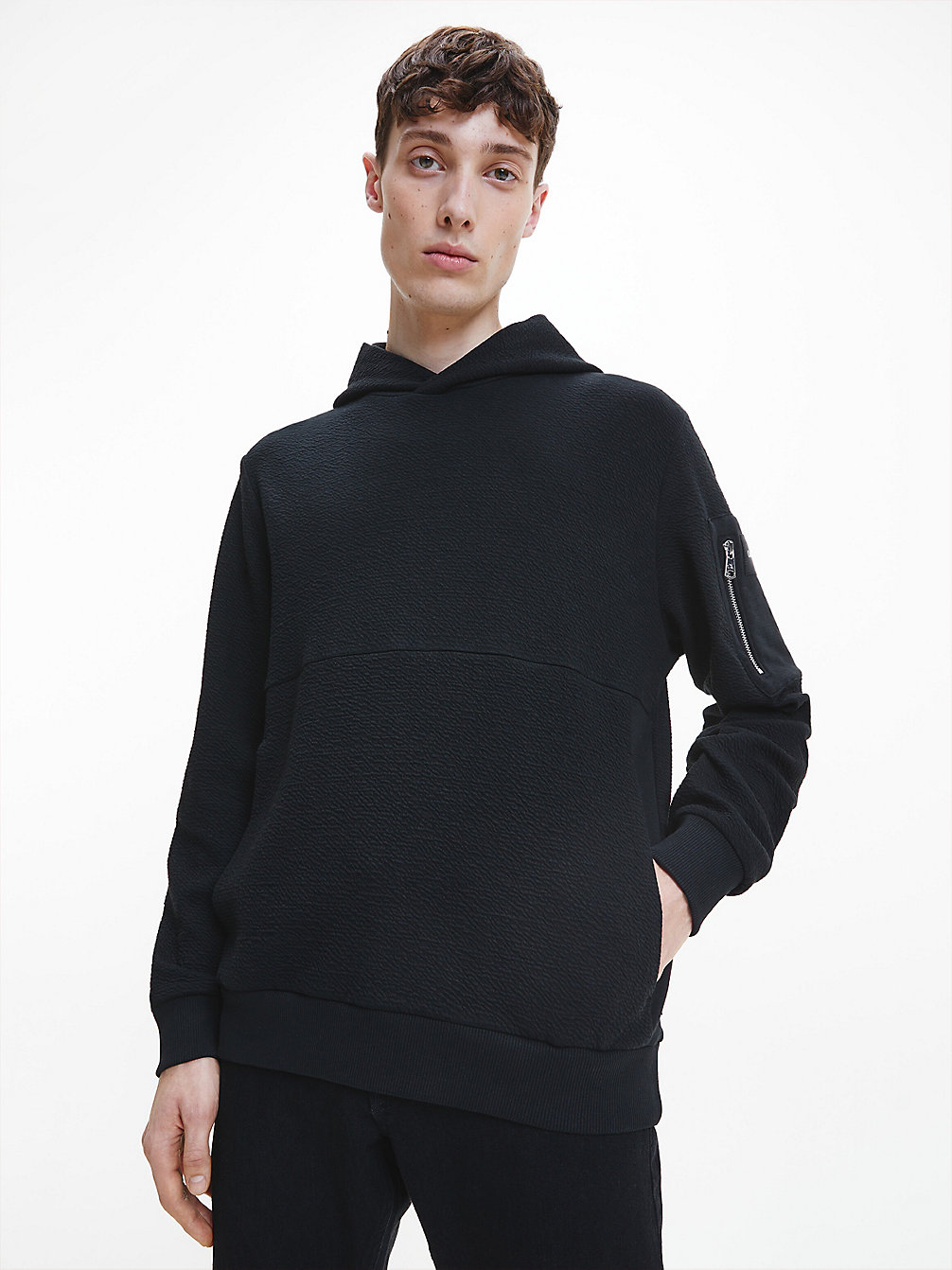CK BLACK Sweat-Shirt À Capuche En Coton Bio Structuré undefined hommes Calvin Klein