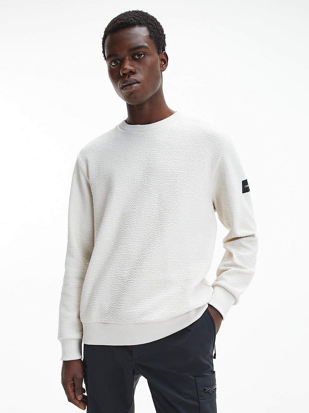 STONY BEIGE Organic Cotton Structured Sweatshirt undefined men Calvin Klein