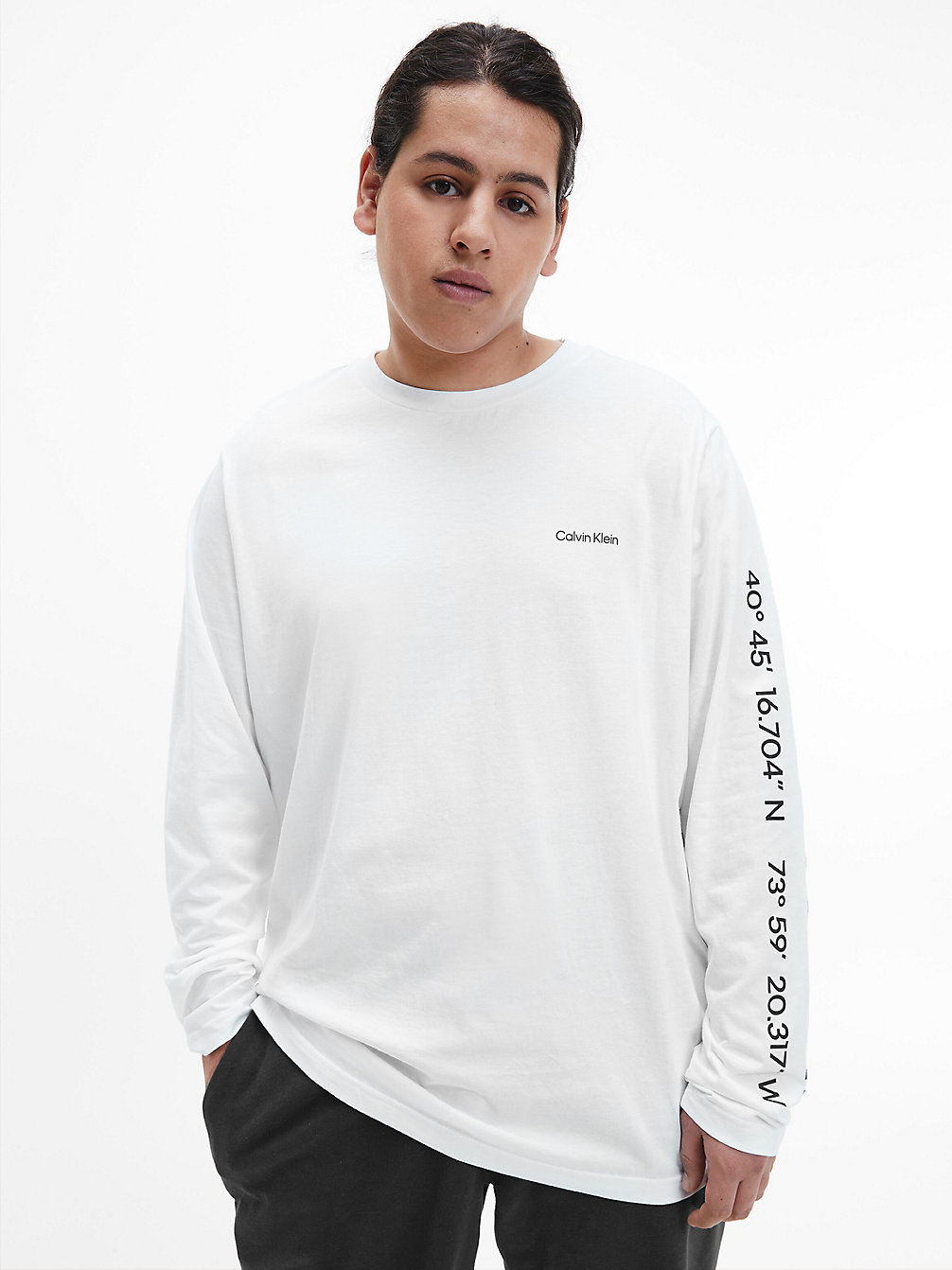 T-Shirt A Maniche Lunghe Con Logo Plus Size > BRIGHT WHITE > undefined uomo > Calvin Klein