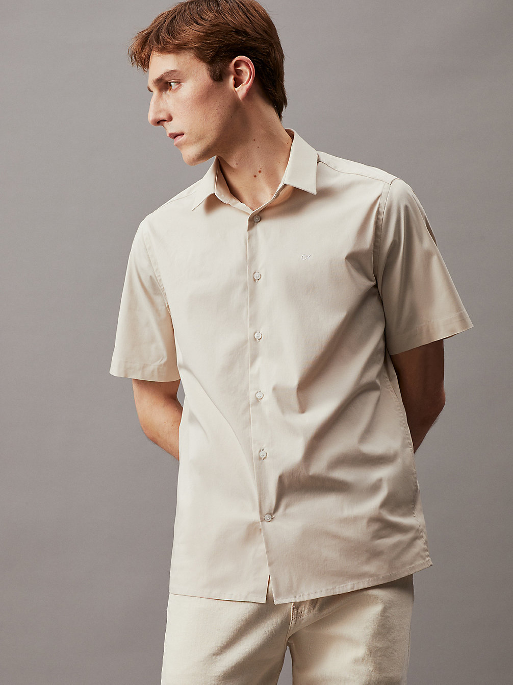 STONY BEIGE Poplin Short Sleeve Shirt undefined men Calvin Klein
