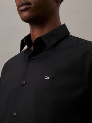 ck black poplin short sleeve shirt for men calvin klein