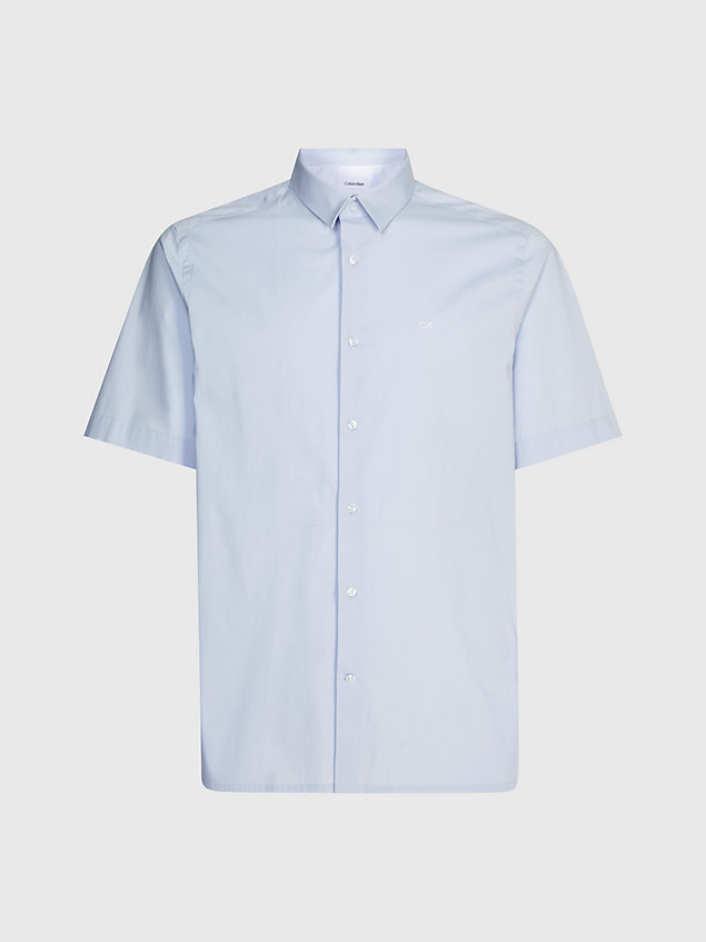 blue koszula z krótkim rękawem z popeliny dla mężczyźni - calvin klein