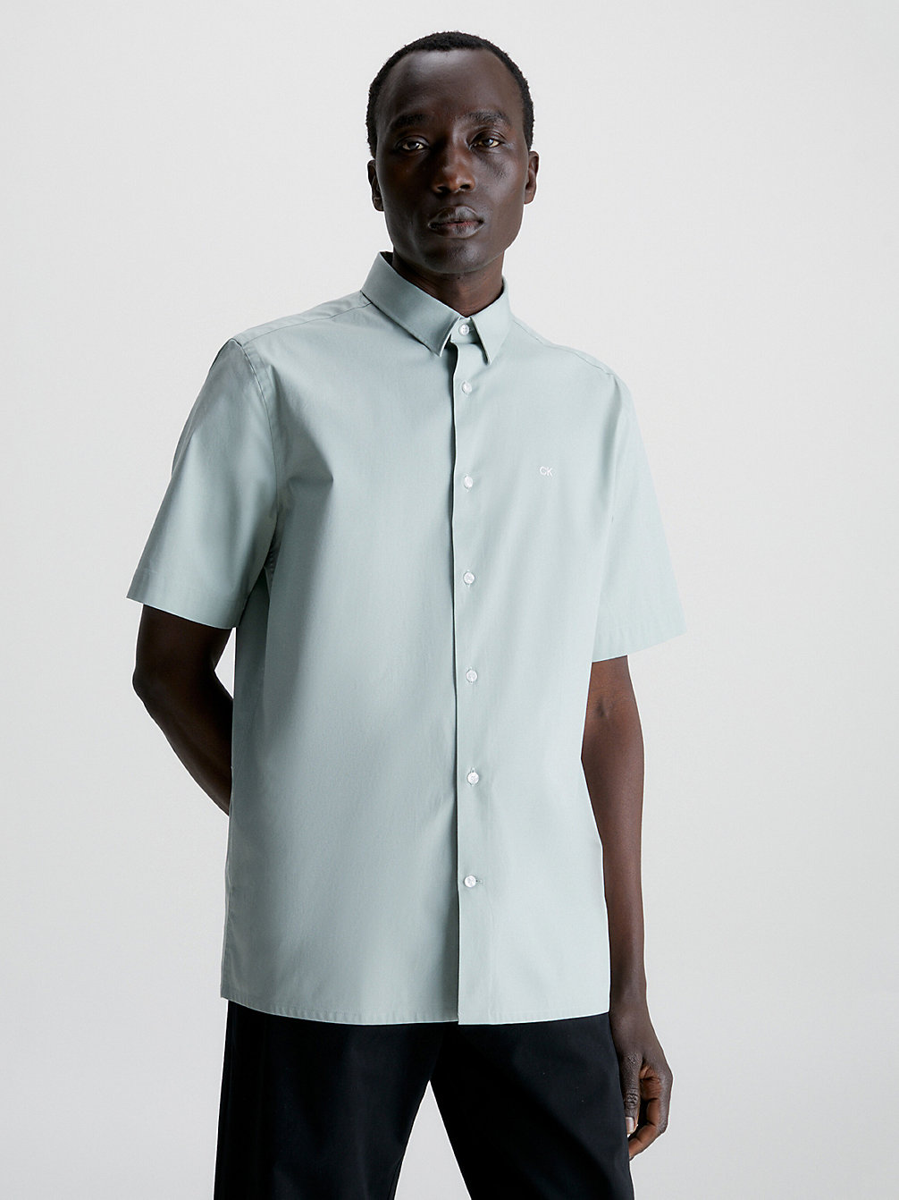 PLATINUM MIST Poplin Short Sleeve Shirt undefined men Calvin Klein