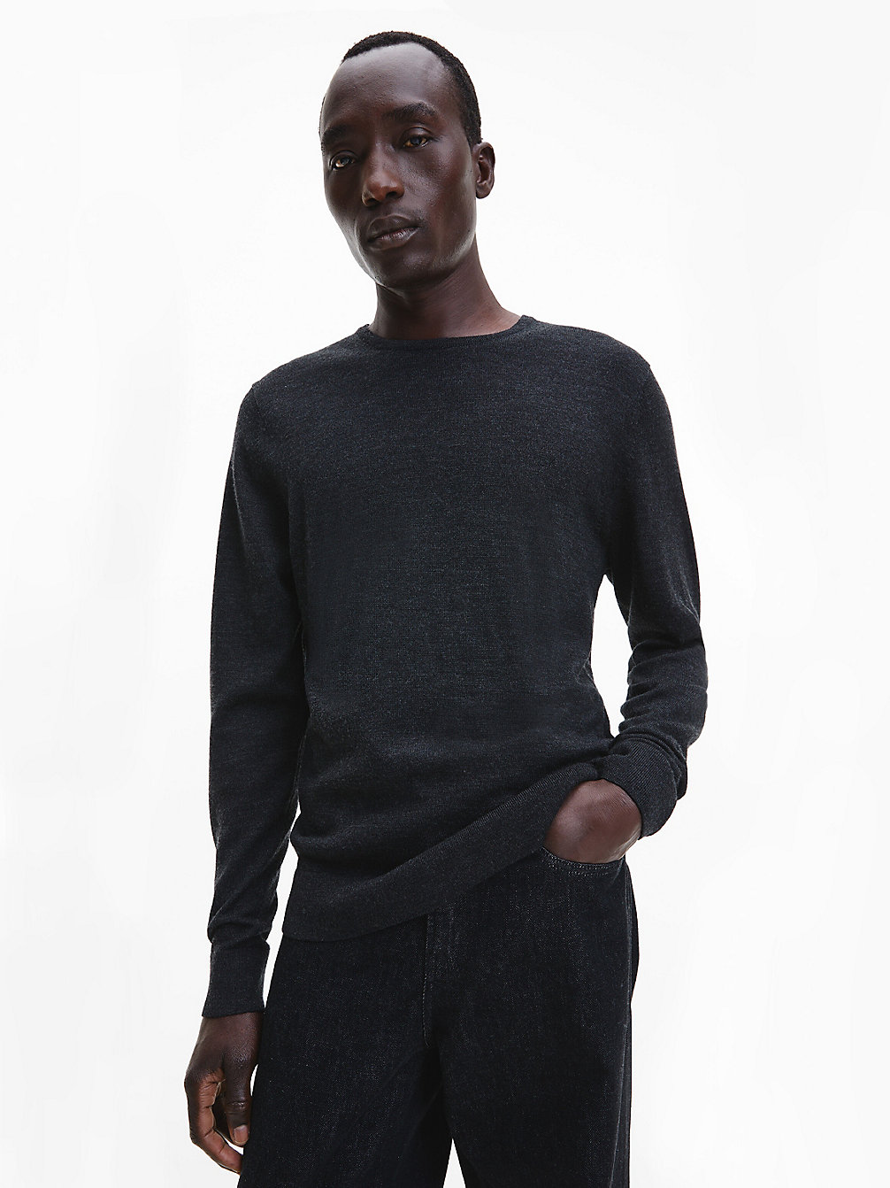 BLACK HEATHER Merino Wool Jumper undefined men Calvin Klein