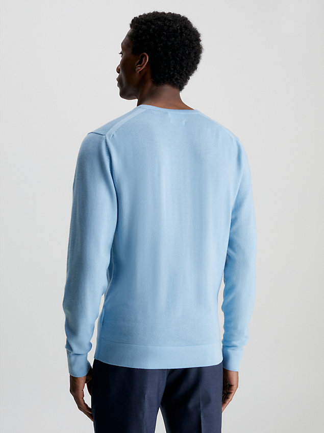 blue sweter z wełny z merynosa dla mężczyźni - calvin klein