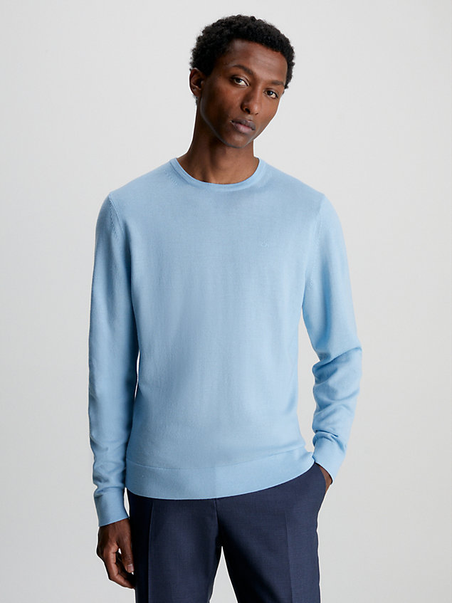 blue merino wool jumper for men calvin klein