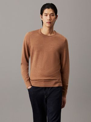 brown merino wool jumper for men calvin klein