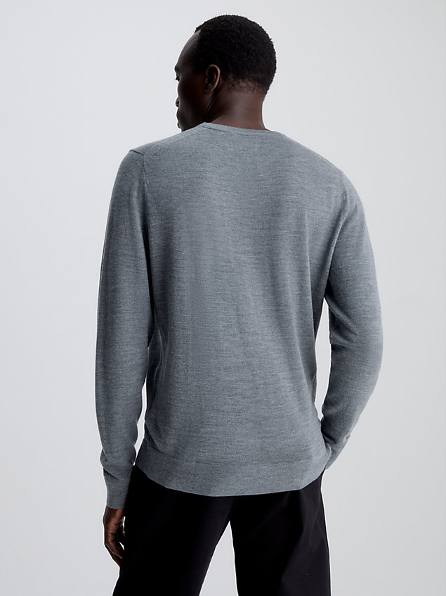 grey sweter z wełny z merynosa dla mężczyźni - calvin klein