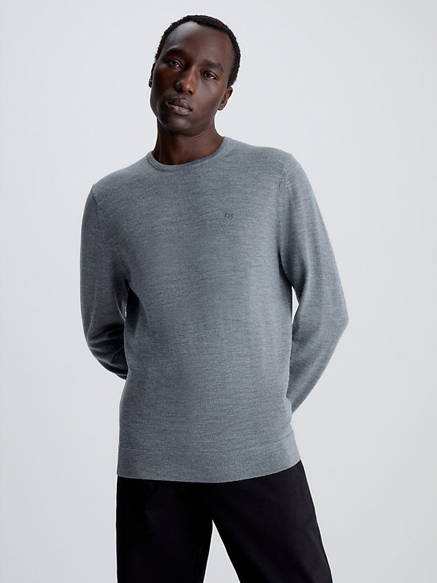grey merino wool jumper for men calvin klein