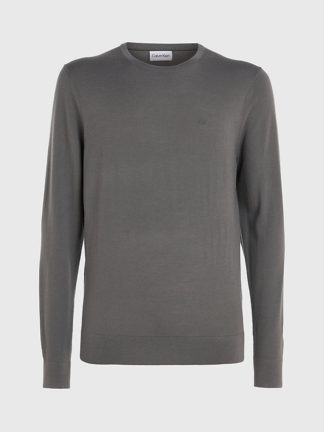 grey sweter z wełny z merynosa dla mężczyźni - calvin klein