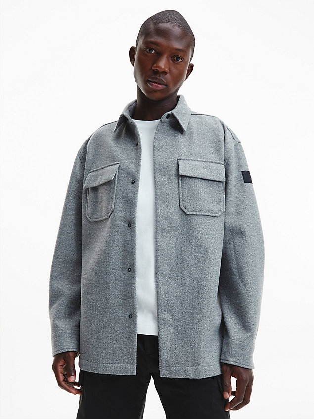 grey oversized faux wool overshirt for men calvin klein