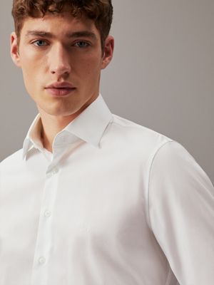 bright white poplin stretch fitted shirt for men calvin klein