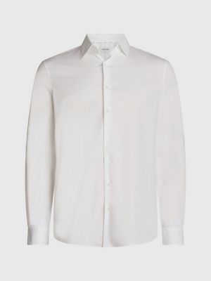 bright white poplin stretch fitted shirt for men calvin klein