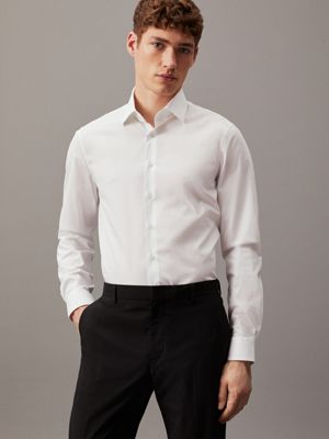 white poplin stretch fitted shirt for men calvin klein