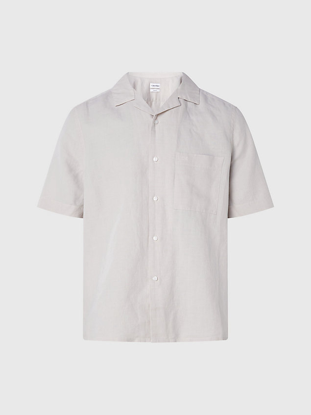 camisa de lino y algodón beige de hombre calvin klein