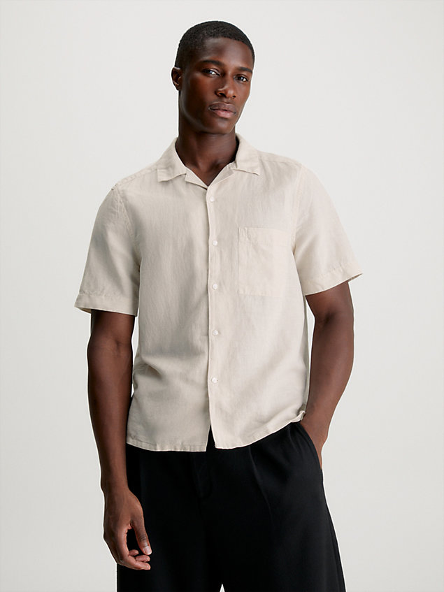 camisa de lino y algodón beige de hombre calvin klein