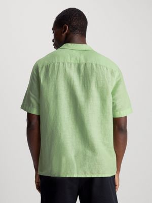 quiet green linen cotton pocket shirt for men calvin klein