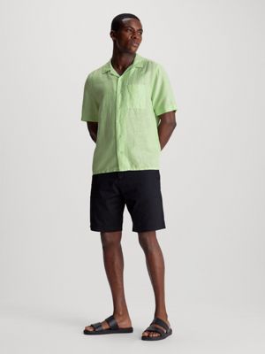 quiet green linen cotton pocket shirt for men calvin klein