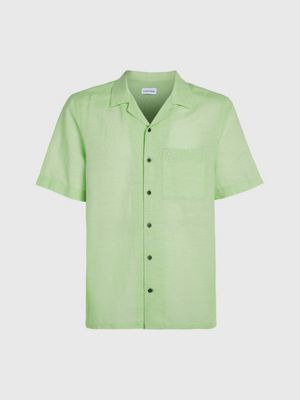 quiet green linen cotton pocket shirt for men calvin klein