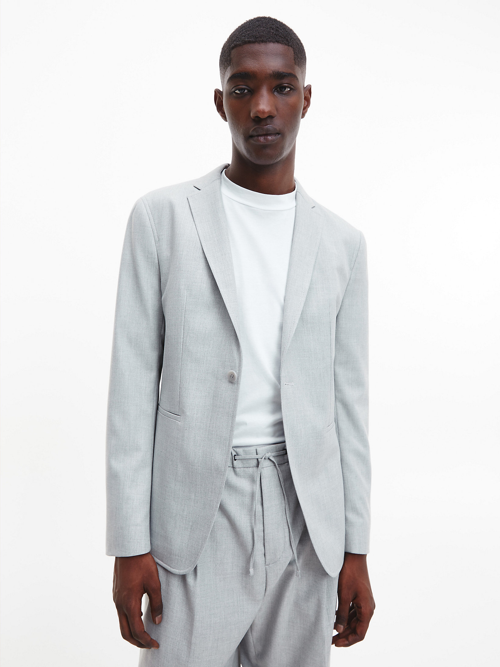 Grey Fog Single-Breasted Microstructure Blazer undefined men Calvin Klein