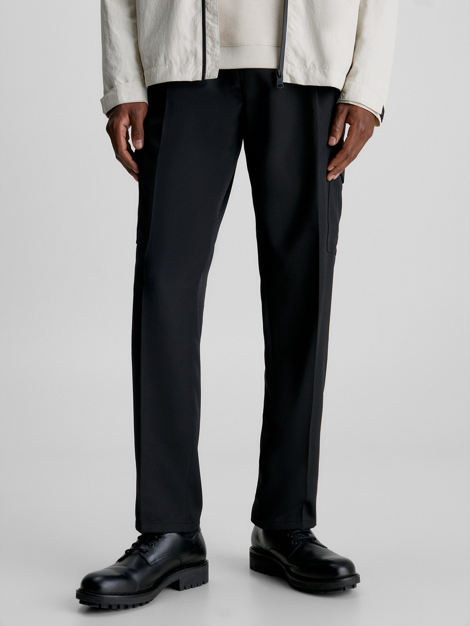 CK Black Wool Blend Cargo Trousers undefined men Calvin Klein