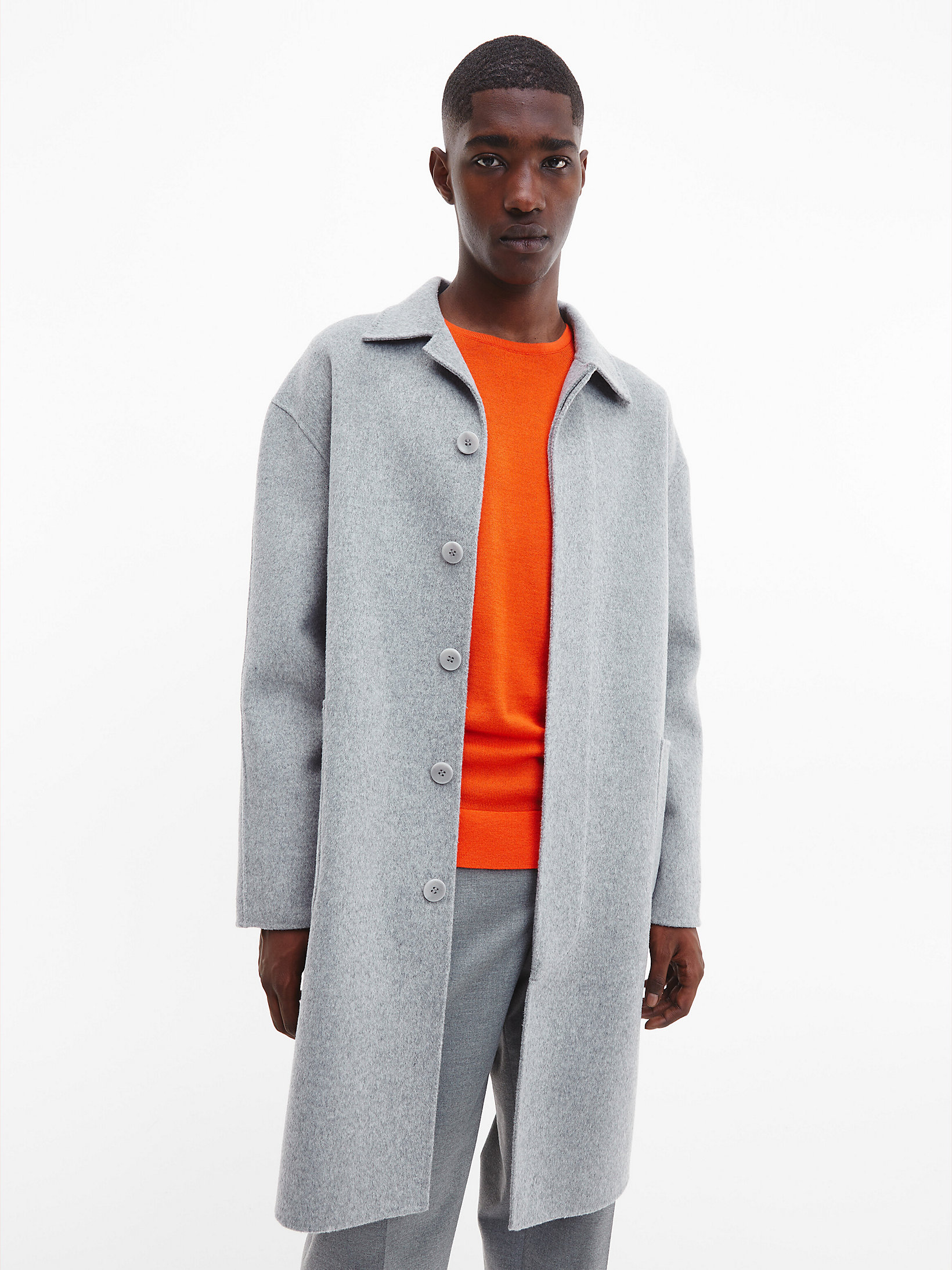 Light Grey Heather Wool Double Face Coat undefined men Calvin Klein