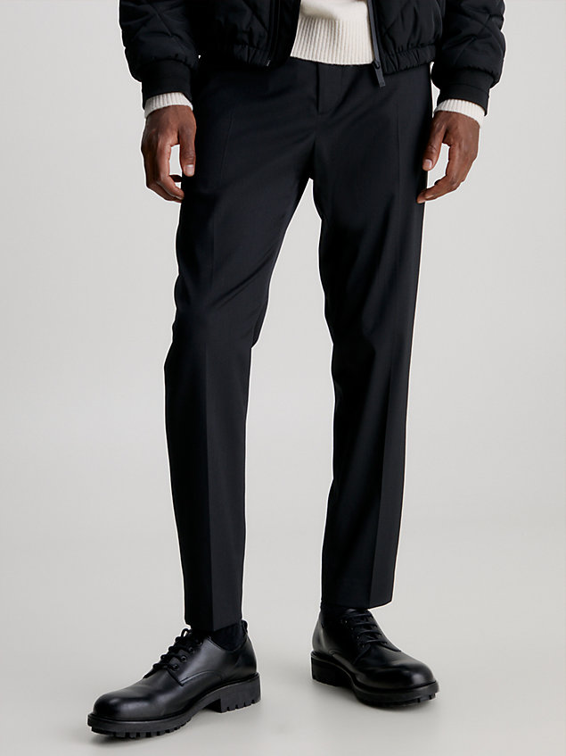 black slim cropped suit trousers for men calvin klein