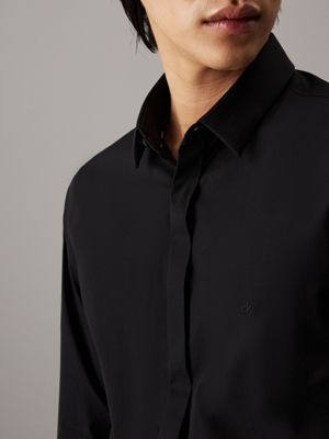 black extra slim poplin stretch shirt for men calvin klein