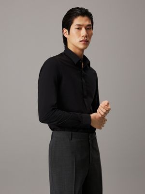 black extra slim poplin stretch shirt for men calvin klein