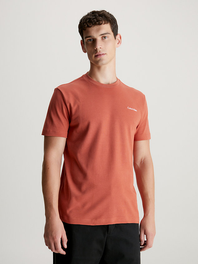 orange katoenen t-shirt met logo voor heren - calvin klein