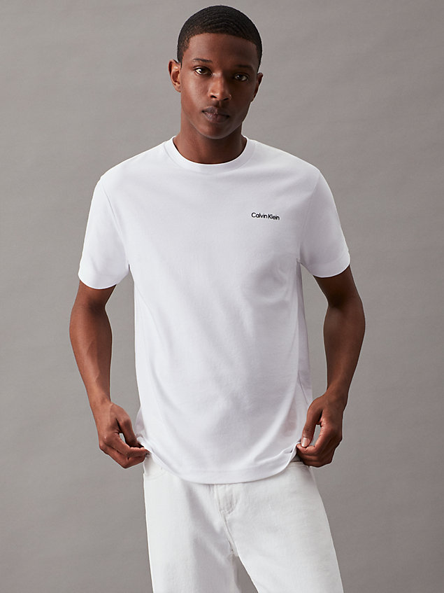 t-shirt con micro logo in cotone white da uomo calvin klein