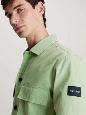 quiet green boxy twill overshirt for men calvin klein