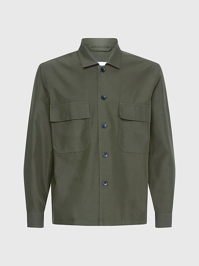 green cotton blend twill overshirt for men calvin klein